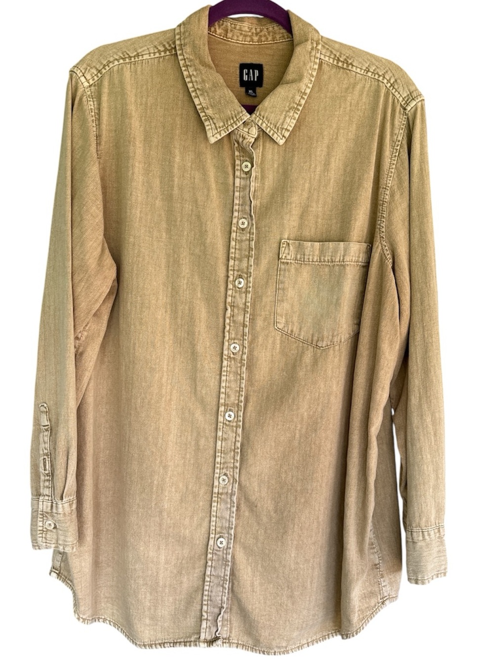 GAP Denim Boyfriend Shirt XL Beige Oversized Button Down Shacket Top Women’s